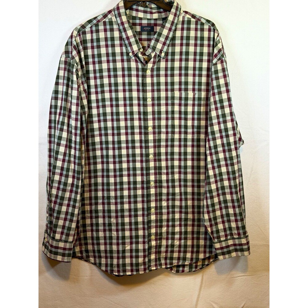 Arrow Men's 3XL Big & Tall Multicolor Plaid Button-Down LS Shirt Pockets